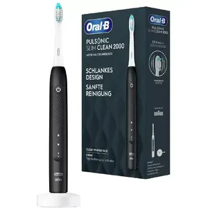 Sonic toothbrush BRAUN Pulsonic Slim Clean 2000 — black, 2 modes, oval brush, Li‑Ion rechargeable