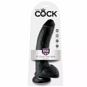 King Cock 9-inch Realistic Dildo with Balls, Black, 22.9 cm