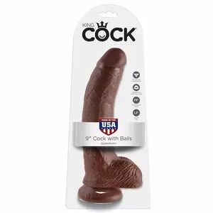 KING COCK Silicone Dildo with Balls 22.9 cm Brown