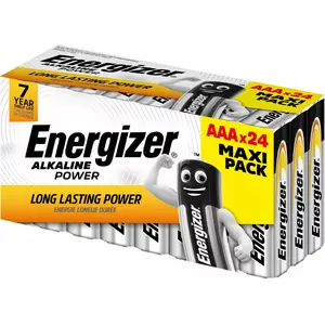 Щелочные батарейки AAA Energizer LR03 1.5 В — упаковка 24 шт., цилиндрические одноразовые, серебристые