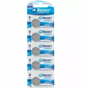Coin cell battery ROCKET CR2032 — 3V lithium, pack of 5 (ROCR2032-5BB)