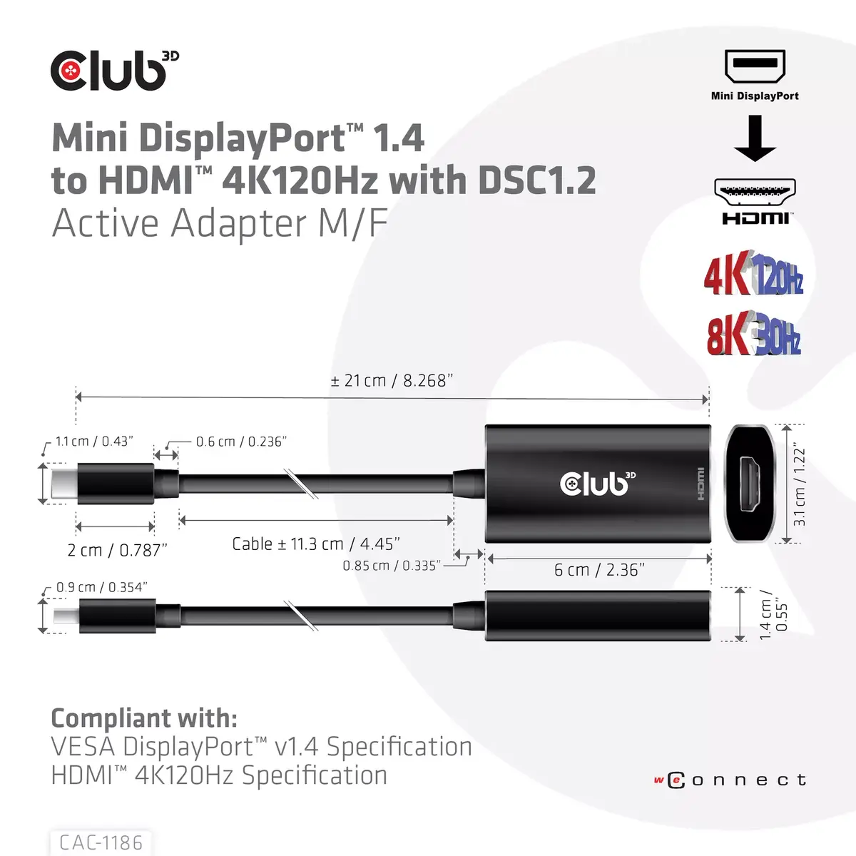 Aktīvais adapteris Mini DisplayPort 1.4 uz HDMI 4K120Hz CLUB3D Photo 3