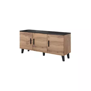 Тумба Cama Meble LOTTA 150 3D — 1500×450×690 мм, 3 дверцы, 3 полки, вишня wotan oak с матовой черной столешницей