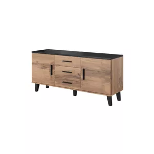 Тумба Cama Meble LOTTA 150 2D3S, wotan oak с матовой чёрной столешницей, 1500×450×690 мм