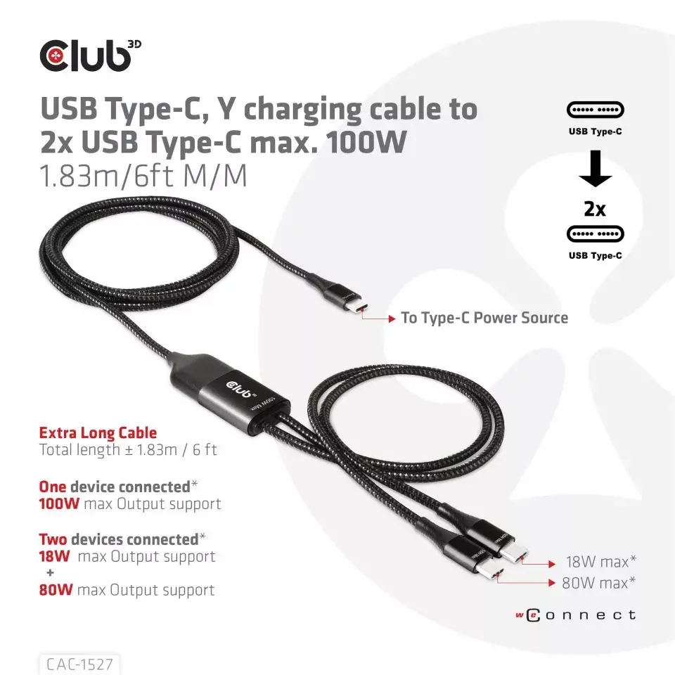 USB Type-C Y зарядный кабель CLUB3D CAC-1527 Photo 5