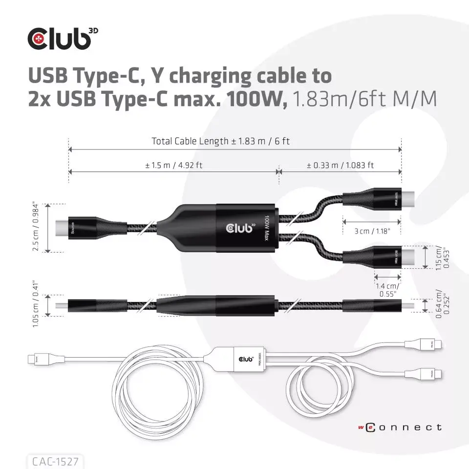 USB Type-C Y зарядный кабель CLUB3D CAC-1527 Photo 6
