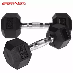 SportVida Premium Line 2в1 GYM и Фитнес комплект комфортными грифами хексо формы гантелей 2 * 4kg Черный