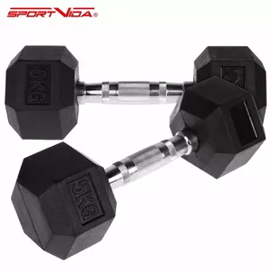 SportVida Premium Line 2в1 GYM и Фитнес комплект комфортными грифами хексо формы гантелей 2 * 5kg Черный