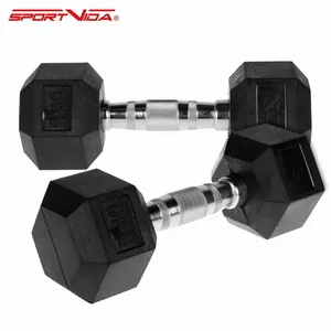 SportVida Premium Line 2в1 GYM и Фитнес комплект комфортными грифами хексо формы гантелей 2 * 6kg Черный