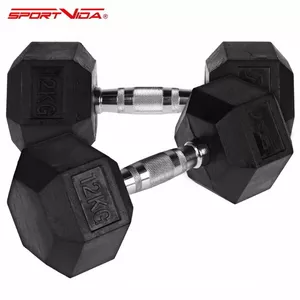 SportVida Premium Line 2in1 GYM un Fitnesa Komforta Grifa Hexo formas Hantenes komplekts 2 * 12Kg Melna