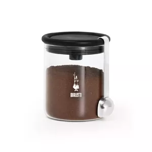 Стеклянная банка для кофе BIALETTI DCDESIGN07, круглая чёрно-прозрачная, ёмкость 250 г, дозирующая система