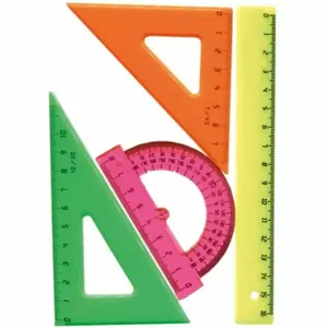 School set panta plast — 4-piece geometry kit (ruler, protractor, set square, compass)