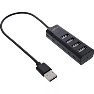 InLine USB 2.0 4-Port Hub, Type-A male to 4x Type-A female, black, 30cm, slim