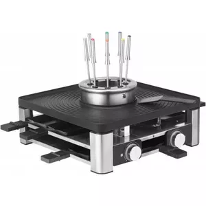WMF Lumero Gourmet Station 3-in-1 Grill and Fondue 1960 W Black and Stainless Steel Square for 8 Persons with Adjustable Thermostat