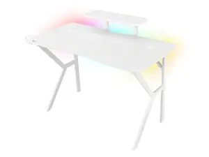 GENESIS Holm 320 RGB White Straight Gaming Desk with MDF Rectangular Table Top, Metal Frame, USB 3.2 Gen 1 Hub and Wireless Charger