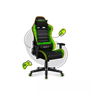 PC gaming chair huzaro Ranger 6.0 — green Pixel Mesh upholstery, ergonomic padded seat, 2D adjustable armrests, steel frame