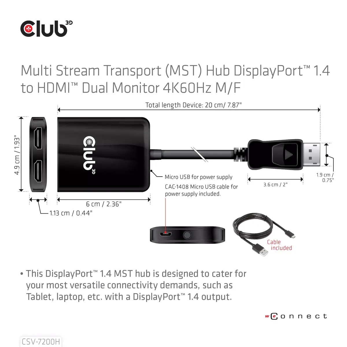 MST Хаб DisplayPort 1.4 на HDMI CLUB3D CSV-7200H Photo 3