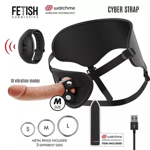 FETISH SUBMISSIVE CYBER STRAP - HARNESS WITH DILDO AND BULLET REMOTE CONTROL WATCHME M TECHNOLOGY