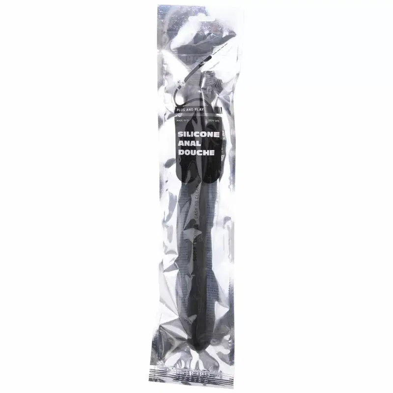 Анальная душевая all black D-229334 — силиконовая с бусинками Photo 2