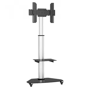 Floor stand with shelf trolley TECHLY ICA-TR3SL — portable flat panel floor stand, 1370–1900 mm height, 800×500 mm base, supports VESA 200×400–600×400, up to 40 kg, wheels