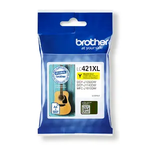 Brother LC-421XLY oriģinālā dzeltenā tintes kasetne ar augstu ražību MFC-J1010DW un DCP-J1050DW printeriem, 500 lpp. resurss