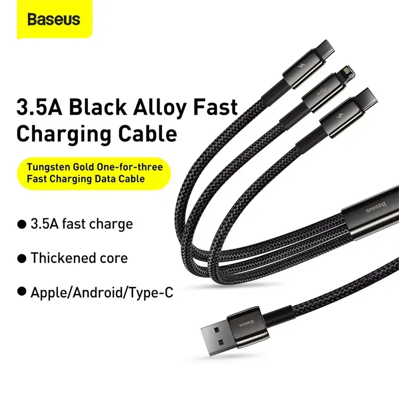 3-in-1 USB kabelis Baseus Tungsten Gold Photo 12