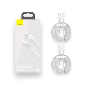 USB A to USB C cable Baseus TZCATZJ-02 1.5 m, 5 A, data 480 Mbit/s, white, pack of 2