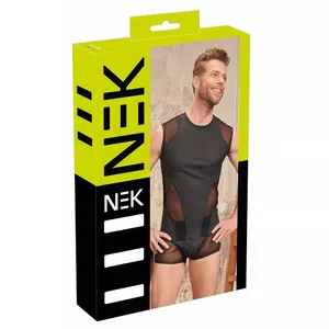 Мужская рубашка NEK 21615321701 — короткий рукав, casual‑посадка, размер S, чёрная, 90% полиэстер 10% спандекс, полиуретановое покрытие, сетчатые вставки