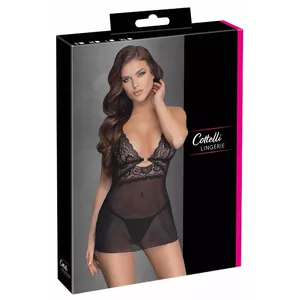 Babydoll lingerie Cottelli Collection 27413341051, size XL, black, powernet, lace cups with gold ring