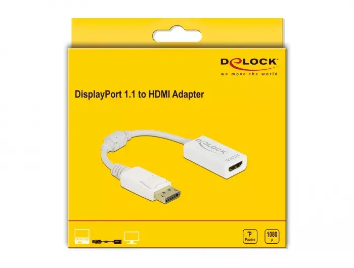 Adapteris DisplayPort 1.1 male uz HDMI female Passive white DeLOCK Photo 2