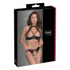 Бра-шелф и бесшовная стринги Cottelli Collection 85B/L с вышивкой, с косточками, лёгкая подкладка, чокер, регулируемые бретели