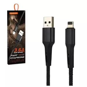 USB KABELIS IPHONE 3.6A BLACK SOMOSTEL 3600mAh QUICK CHARGER QC 3.0 1M POWERLINE SMS-BW06 - TEKSTILA PĀRLĪNE