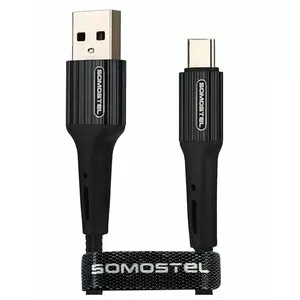 USB TYPE-C 3.6A KABELIS BLACK SOMOSTEL 3600mAh QUICK CHARGER QC 3.0 1M POWERLINE SMS-BW06 - TEKSTILA PĀRLĪNE