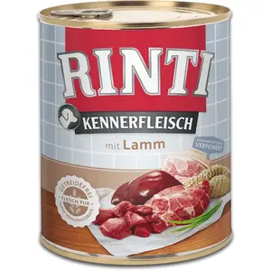 Wet dog food RINTI Lamb Adult 800 g — complete feed, 77% moisture, 11% protein, grain- and soy-free