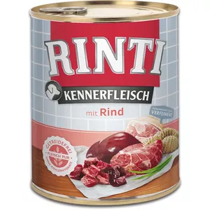 Влажный корм для собак RINTI Kennerfleisch Beef, банка 800 г, полноценный корм, белок 11%, жир 8%, без сои и глютена