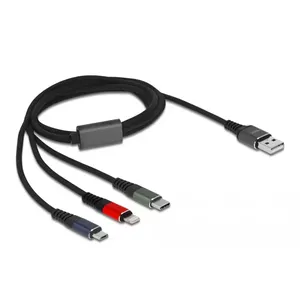 USB Charging Cable DeLOCK 87277 3 in 1 Type-A to Lightning Micro USB USB Type-C 1m