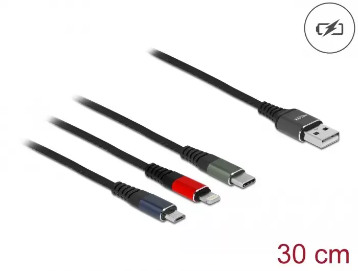 USB uzlādes kabelis DeLOCK 3 in 1 Type-A uz Lightning Micro USB USB Type-C Photo 2