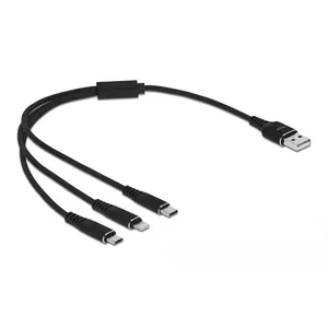 USB uzlādes kabelis DeLOCK 3 in 1 Type-A uz Lightning Micro USB USB Type-C 30 cm melns