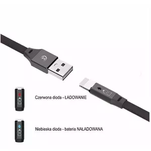 USB CABLE IPHONE 2.4A BLACK SOMOSTEL 2400mAh QUICK CHARGER QC 3.0 1M POWERLINE SMS-BW04 - FLAT TEXTILE BRAID + DIODA LED + AUTO POWER OFF SYSTEM