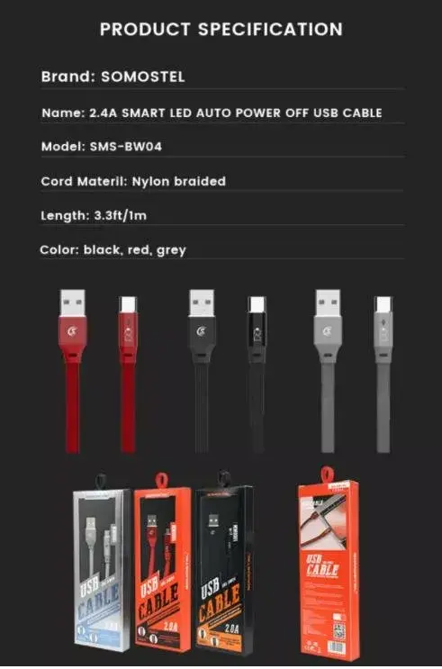 Кабель SOMOSTEL SMS-BW04 Lightning USB 1м Photo 4
