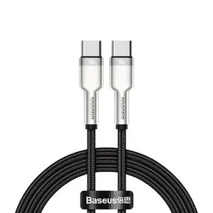 USB‑C to USB‑C cable Baseus Cafule Metal — 2 m, 100W charging, USB 2.0 (480 Mbps), zinc‑plated contacts, black