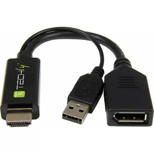 HDMI (male) to DisplayPort (female) Adapter with USB-A Power, TECHLY — 4K 60Hz