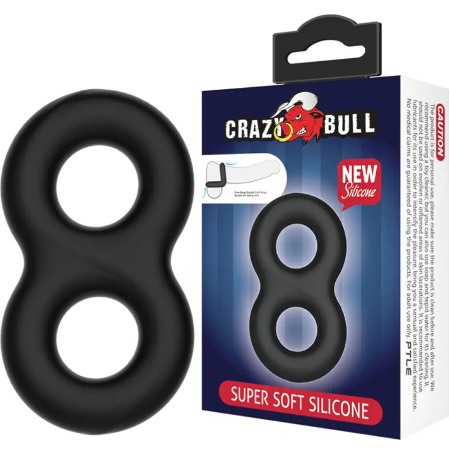 Divkāršs silikona dzimumloceklis gredzens Crazy Bull