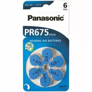 Hearing Aid Battery Panasonic Zn-Air Size 675 (PR44) — 6 Pack