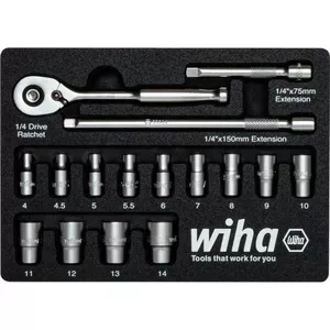 Набор торцевых головок Wiha 44683 — привод 1/4", 16 штук, шестигранные