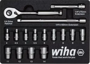 Wiha 44683 16-Piece 1/4" External Hexagon Socket Wrench Set