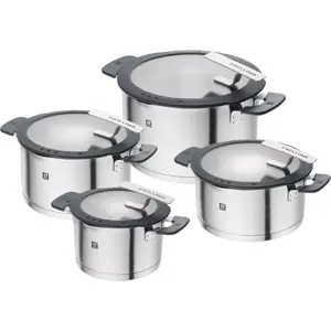 Cookware set ZWILLING Simplify 4 pcs — Stainless steel, Oven-safe to 180°C, Dishwasher-safe, Includes lids, Black handles