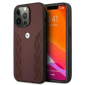 Leather back case BMW BMHCP13SRSPPR for Apple iPhone 13 Pro Max, genuine leather, rear cover