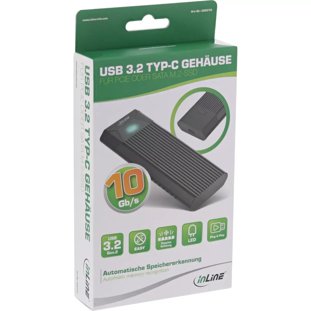 SSD korpuss InLine USB3.2 Gen.2 USB-C uz M.2 Photo 3