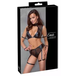 Apakšveļas komplekts Cottelli Collection 22512131051 — tops un biksītes, matēts materiāls ar powernet ieliktņiem, noņemami ierobežotāji, XL